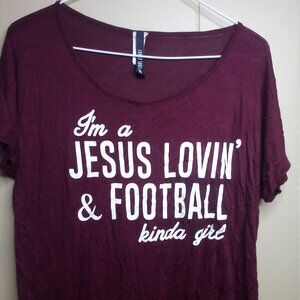 Lovely Souls Shirt L Jesus Lovin' & Football Kind Of Girl Garnet Maroon
